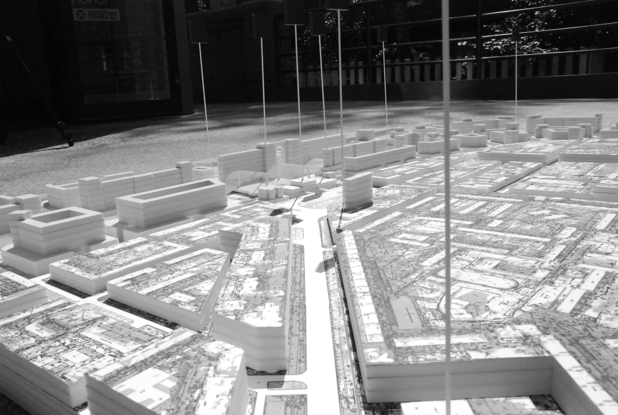 White massing model of a city district